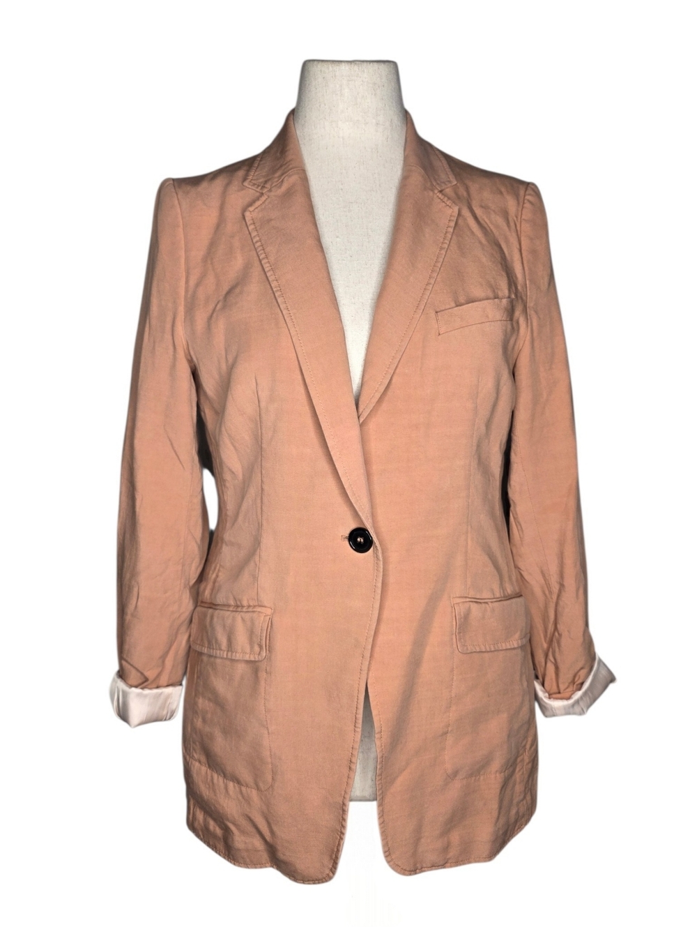 H&M Tan Lyocell Blazer US 12 Tailored Single Button Office Jacket